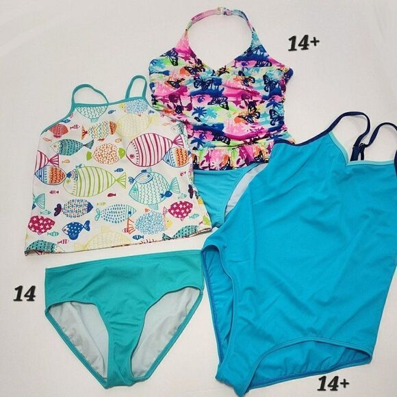 3 GIRLS Swimsuits - Size 14/14+/14+ Op, Lands' end - Turquoise - Picture 1 of 14